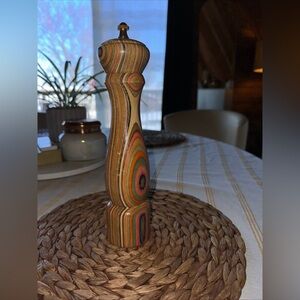 Vintage Mr. Dudley Rainbow Turned Wood Pepper Mill Grinder MCM Retro Boho 10.25”